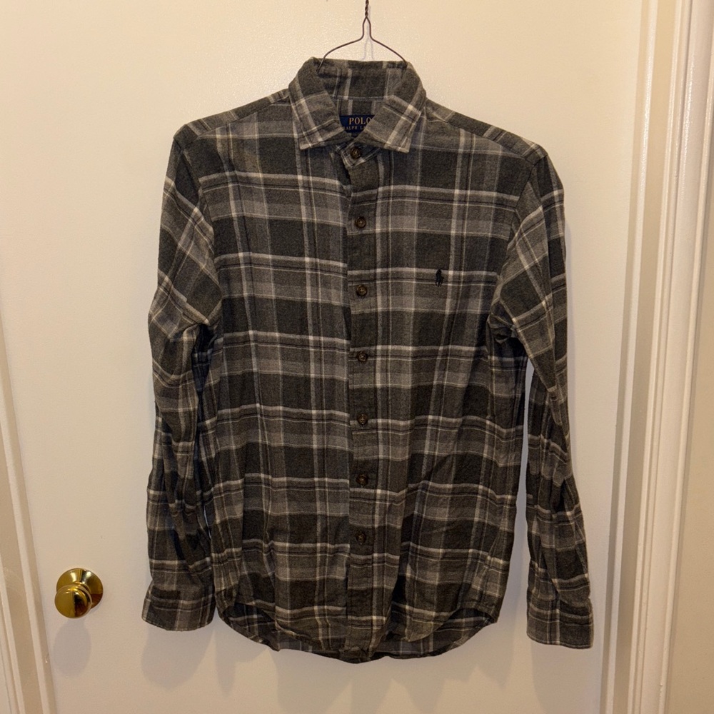 Polo by Ralph Lauren Men's Black and Gray Plaid Shirt